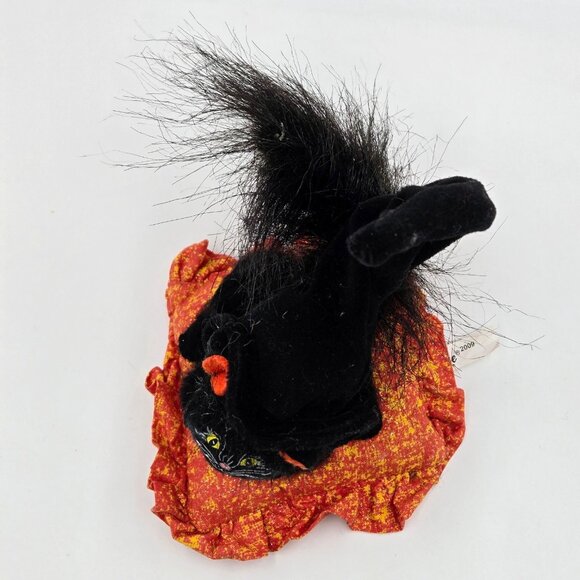 Annalee 2009 Moonlight Witch Cat On Pillow Halloween Black Orange Kitten Doll - Picture 12 of 14
